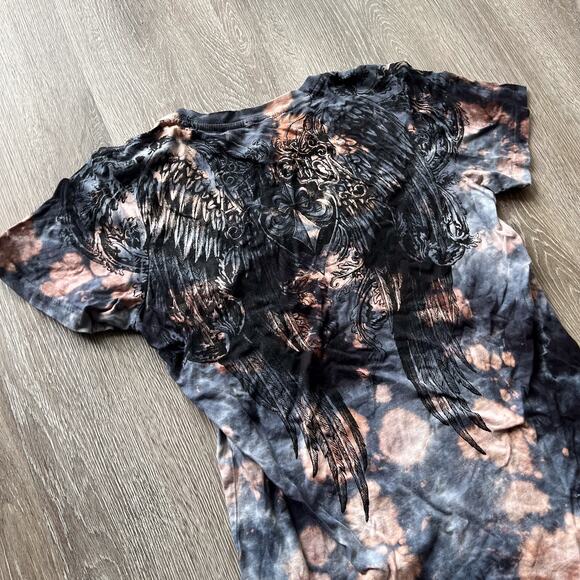 NWT AFFLICITION Live Fast Wmns Graphic Bleach Distressed Braid AOP V Neck Wings - Picture 5 of 11